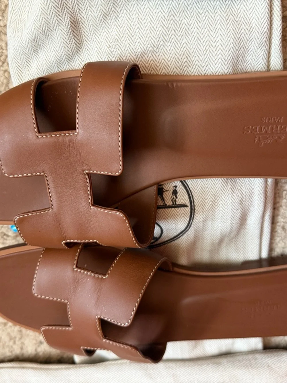 Hermes Brown Oran Slide Sandals in Cognac Leather - Picture 5 of 10